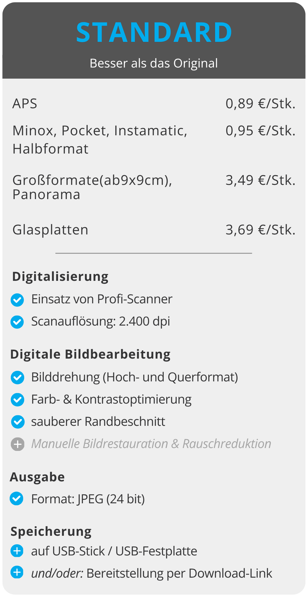 Preise Sonderf Standard
